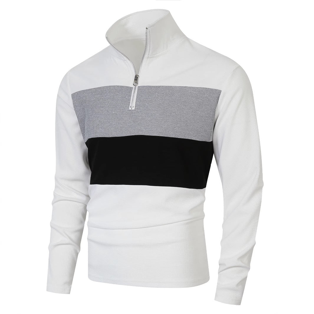 Herren Halbzip-Pullover mit Stehkragen, breitem Blockstreifen und fein gerippter Struktur Shop Nory