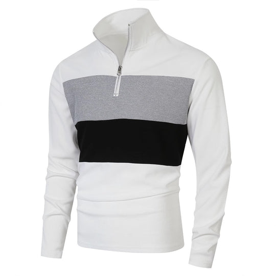 Herren Halbzip-Pullover mit Stehkragen, breitem Blockstreifen und fein gerippter Struktur Shop Nory