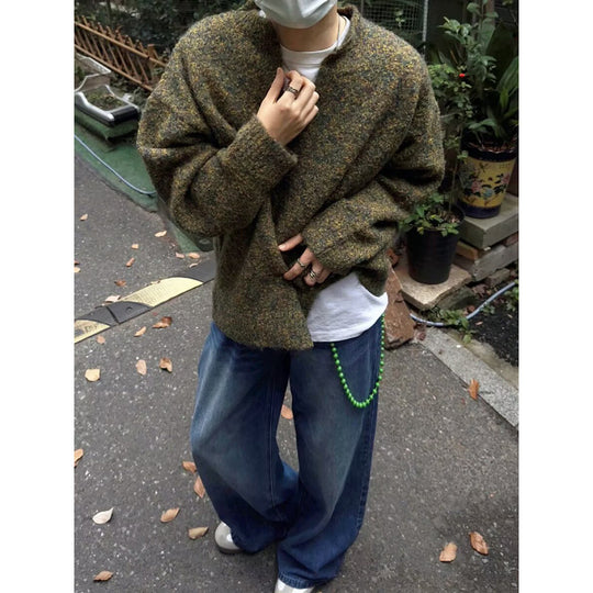 Herren Melangé Grobstrick-Pullover mit V-Schlitz und lockerem Oversize-Schnitt Shop Nory