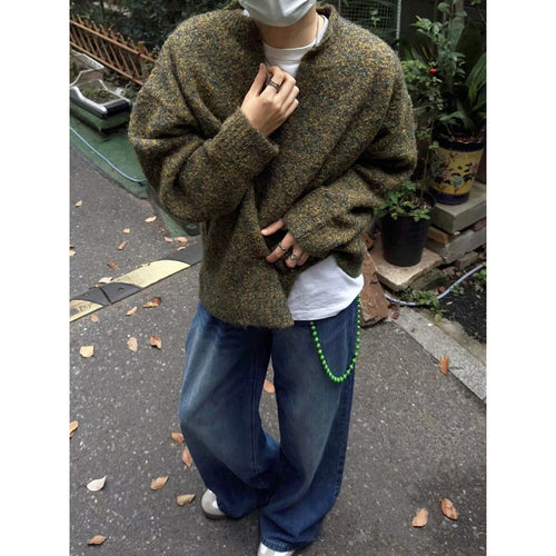 Herren Melangé Grobstrick-Pullover mit V-Schlitz und lockerem Oversize-Schnitt Shop Nory