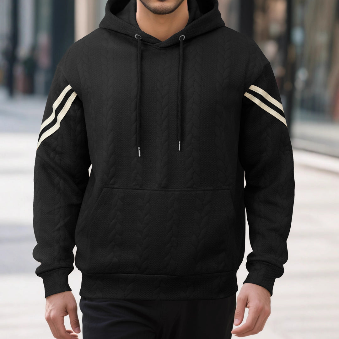 Herren Kabelstruktur-Kapuzenpullover mit Kängurutasche und Kontraststreifen Shop Nory