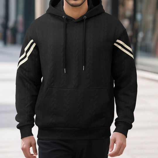 Herren Kabelstruktur-Kapuzenpullover mit Kängurutasche und Kontraststreifen Shop Nory