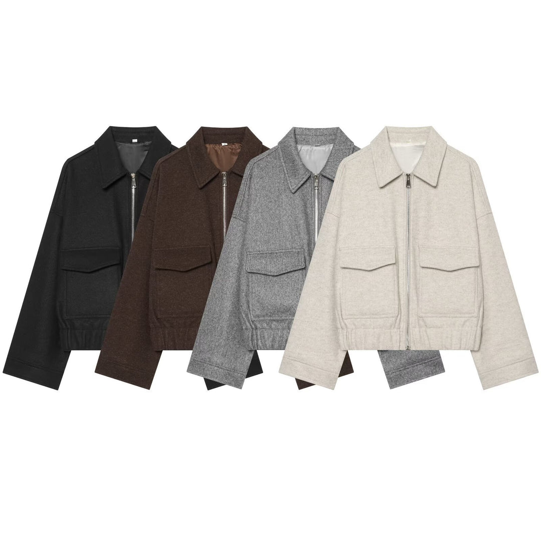 Damen Kurzjacke aus Wollmix mit Reißverschluss, Pattentaschen und elastischem Saum Shop Nory