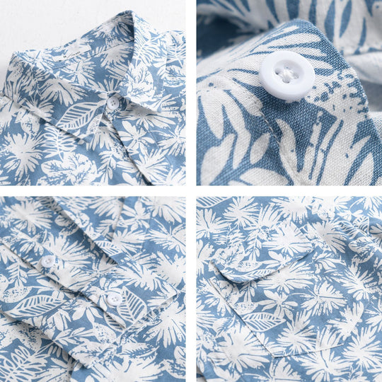 Damen Leichtes Blumenprint-Overshirt aus Leinen-Baumwollmix mit Kentkragen und Brusttasche Shop Nory