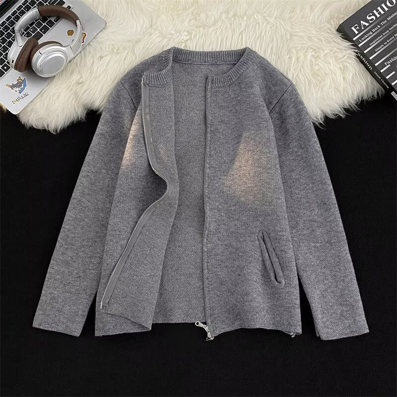 Damen Kurz geschnittene Feinstrick-Cardigan mit durchgehendem Reißverschluss und Eingrifftaschen Shop Nory
