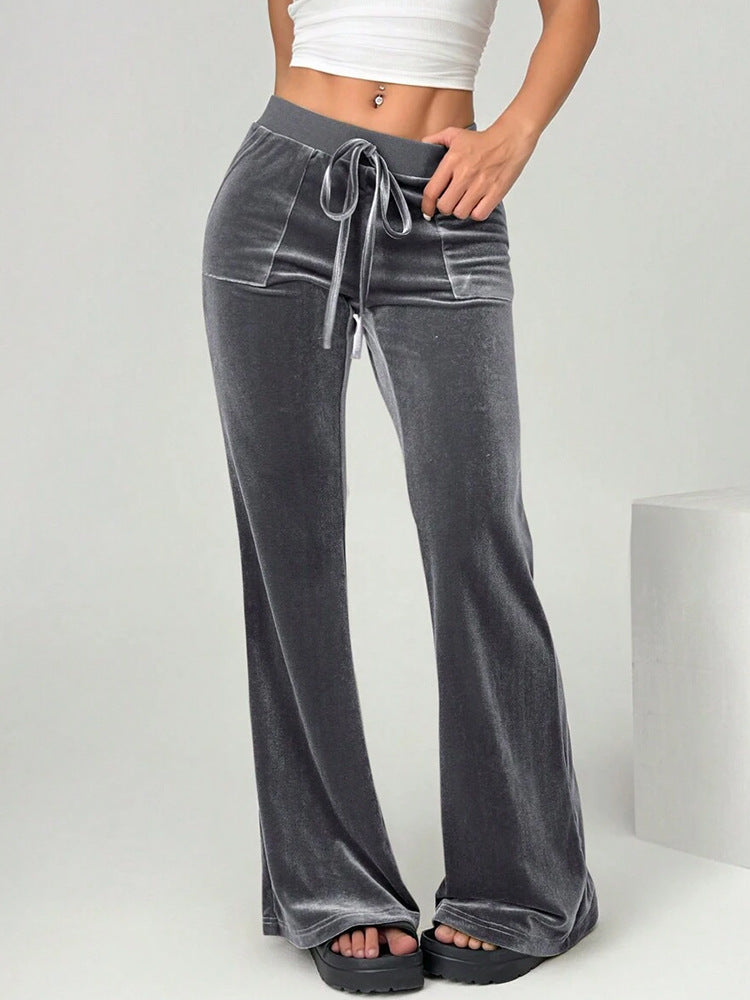 Damen Velours Freizeithose mit elastischem Bund und Taschen