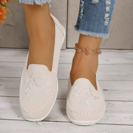 Damen Mokassins mit floralem Stickdesign und rutschfester Sohle Shopnory