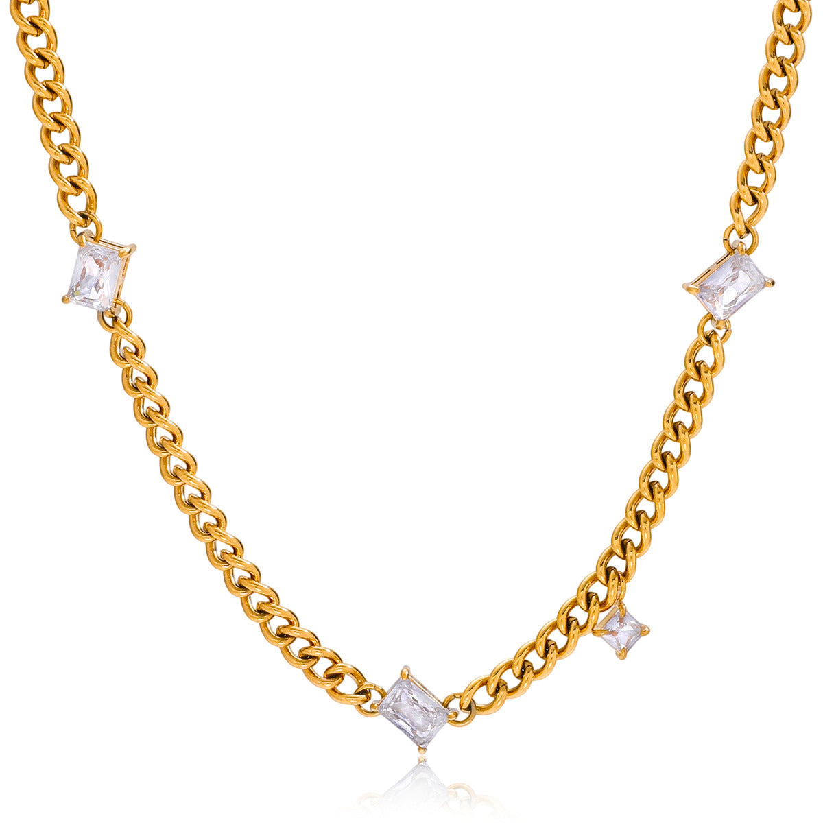 Damen Halskette mit funkelnden Zirkonia und robustem Edelstahl-Design Shop Nory
