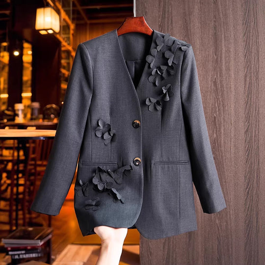 Damen Modischer Blazer mit 3D-Blüten-Details Shop Nory