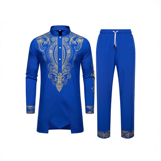 Herren Tunika Anzug mit Stehkragen und ornamentaler Goldapplikation Shop Nory