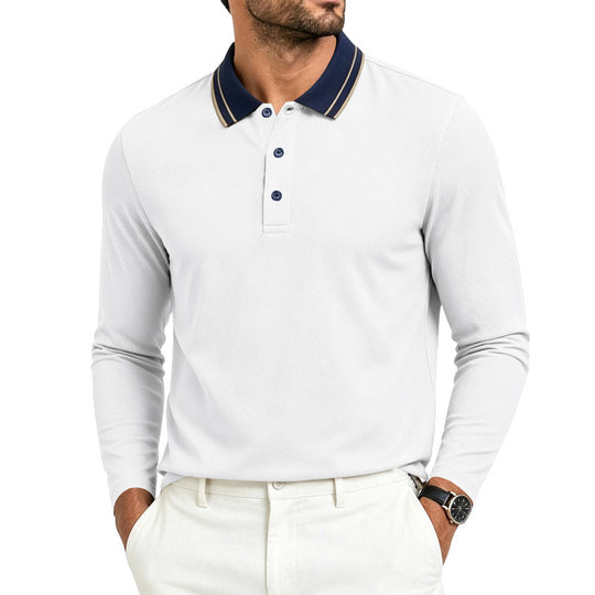 Herren Langarm-Polo aus strukturierter Piqué-Baumwollmischung mit Kontrastkragen Shop Nory