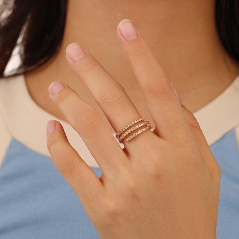 Damen eleganter und funkelnder Ring mit mehreren Bändern Shop Nory