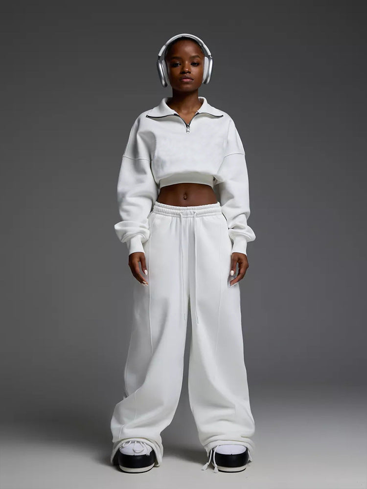 Damen kurzes Half-Zip Crop-Sweatshirt mit hoher Taille und weitem Sweatpants-Set Shop Nory