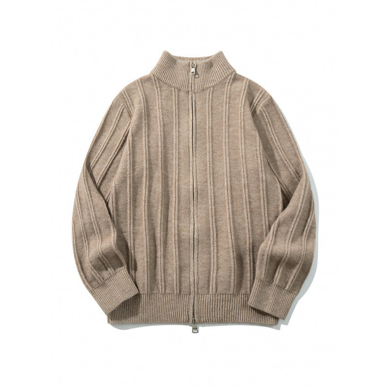 Unisex Reißverschluss-Strickjacke mit Stehkragen und vertikaler Struktur Shop Nory