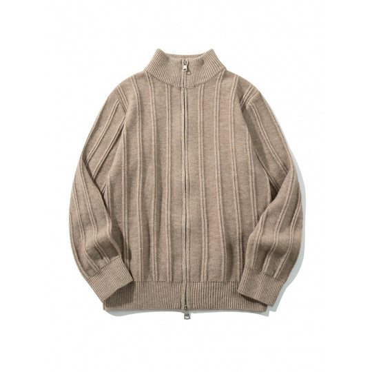 Unisex Reißverschluss-Strickjacke mit Stehkragen und vertikaler Struktur Shop Nory