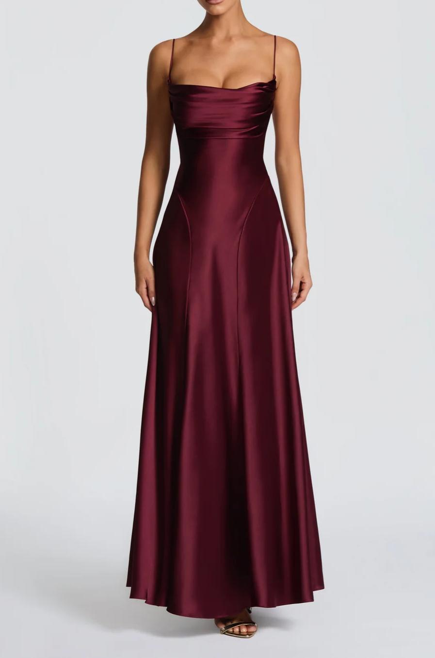 Damen Elegantes Maxi-Kleid mit fließendem Satin und verführerischem Spaghettiträger