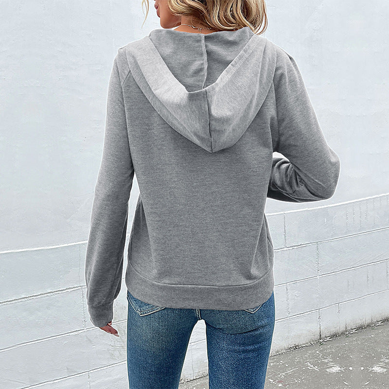 Damen Kapuzenpullover mit Zierknopfleiste, Raglanärmeln und Kängurutasche Shop Nory