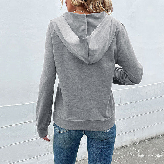 Damen Kapuzenpullover mit Zierknopfleiste, Raglanärmeln und Kängurutasche Shop Nory