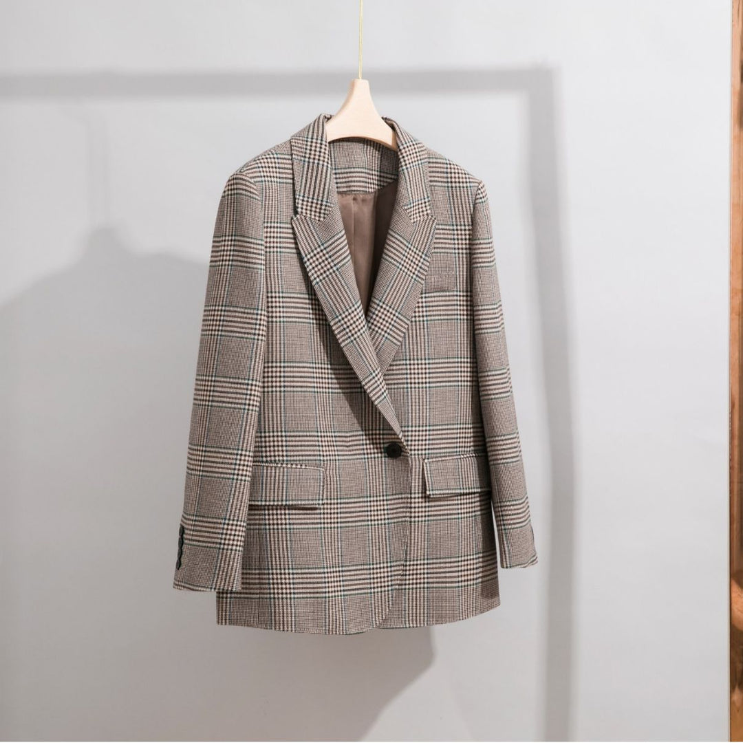 Damen Glencheck Oversize-Blazer mit strukturierter Schulter und Pattentaschen Shop Nory