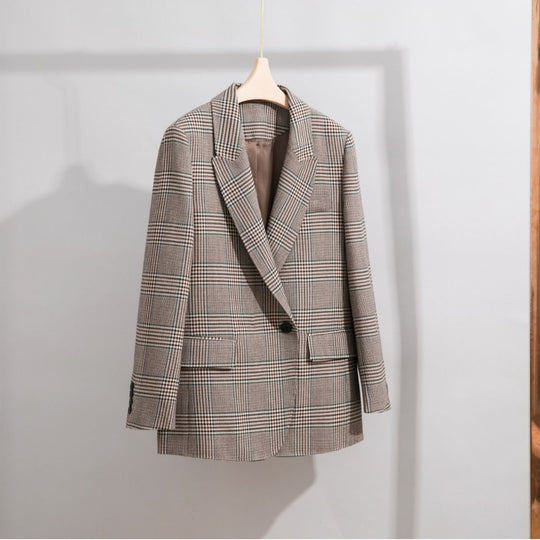 Damen Glencheck Oversize-Blazer mit strukturierter Schulter und Pattentaschen Shop Nory