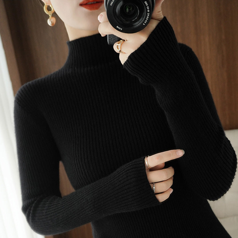 Damen Körperbetonter Rippenstrick-Rollkragenpullover mit Stretch-Effekt Shop Nory