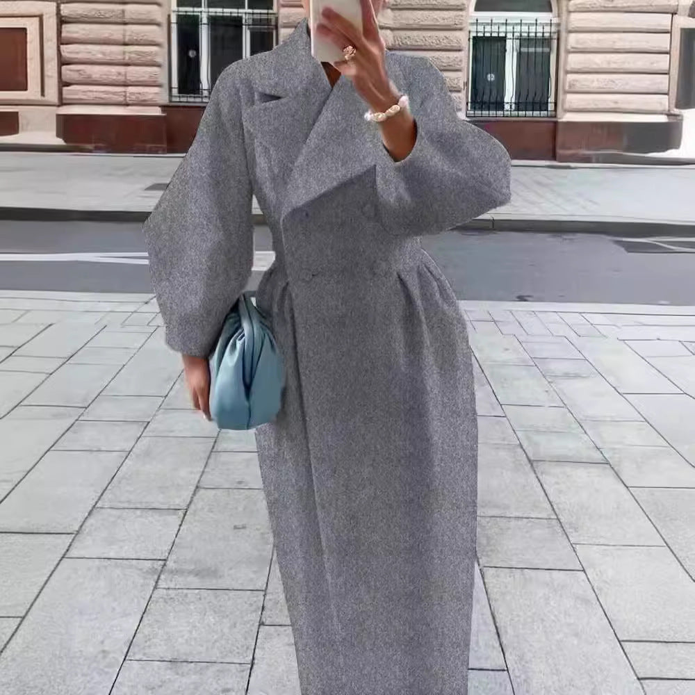 Damen Maxi-Wickelmantel mit seitlichem Schlitz und Ballonärmeln Shop Nory