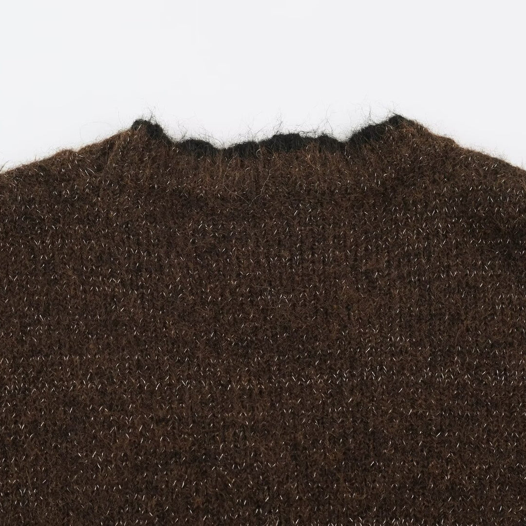 Damen Oversize Strickcardigan mit V-Ausschnitt, Knopfleiste und kontrastierenden Zierkanten Shop Nory
