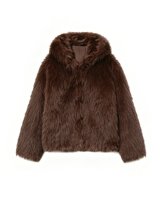 Damen Kurzblouson aus langfaserigem Shaggy‑Faux‑Fur mit hohem Schalkragen und klarer Boxy‑Silhouette Shop Nory