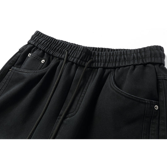 Damen Weite hochgeschnittene Jeanshose mit elastischem Bund, Kordelzug und Ziernähten Shop Nory