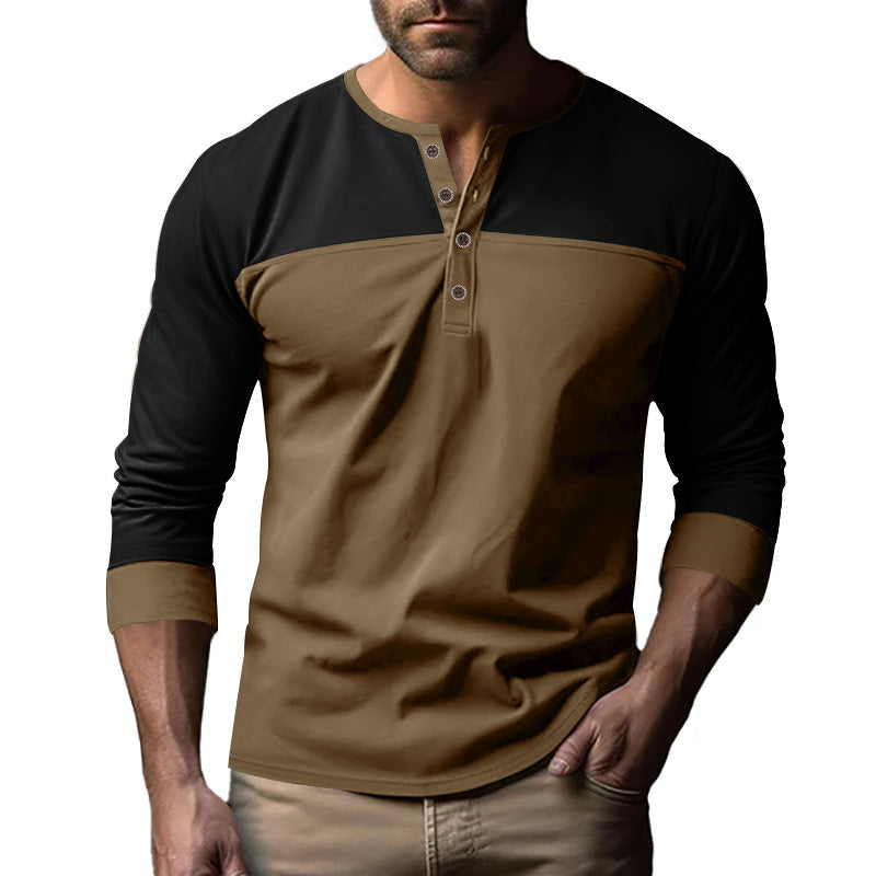 Herren Modernes Henley-Shirt mit Farbblock-Schulterpartie und Halbknopfleiste Shop Nory