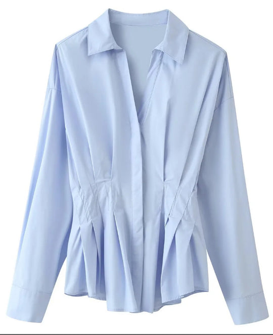 Damen taillierte Bluse mit Kellerfalten und Hemdkragen Shop Nory