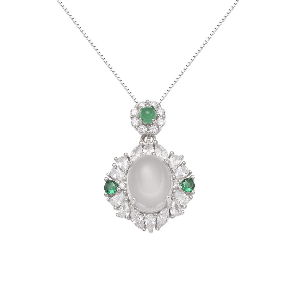 Damen Halskette mit exquisitem Edelsteinanhänger und funkelnden Zirkonia-Elementen Shop Nory