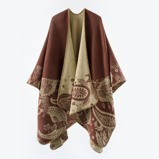 Damen Reversibler Jacquard-Capeponcho aus Wollmix mit Paisley-Motiv und offenem Fall Shop Nory