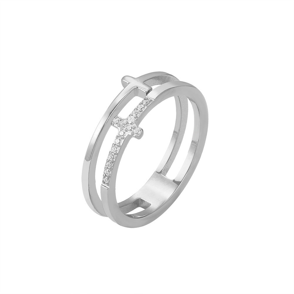 Damen Ring mit modernem Kreuzdesign und Zirkonia-Besatz Shop Nory