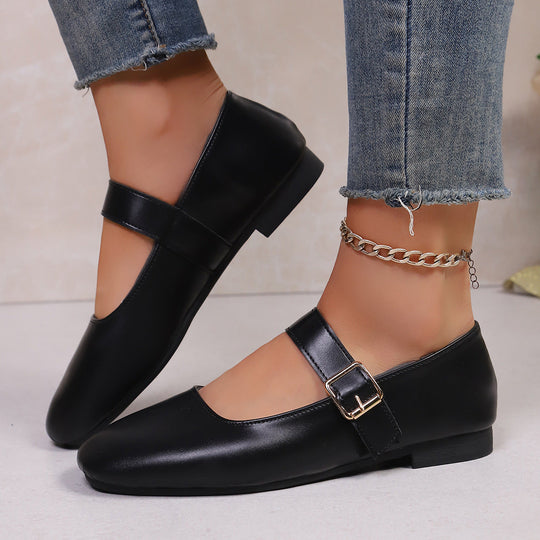 Damen Ballerinas mit verstellbarem Riemen und hochwertiger Lederoberfläche Shopnory