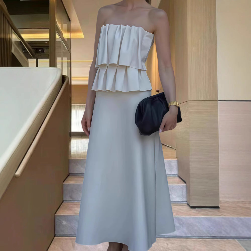 Damen Elegantes Maxi-Kleid mit gerafftem Oberteil und fließendem Saum
