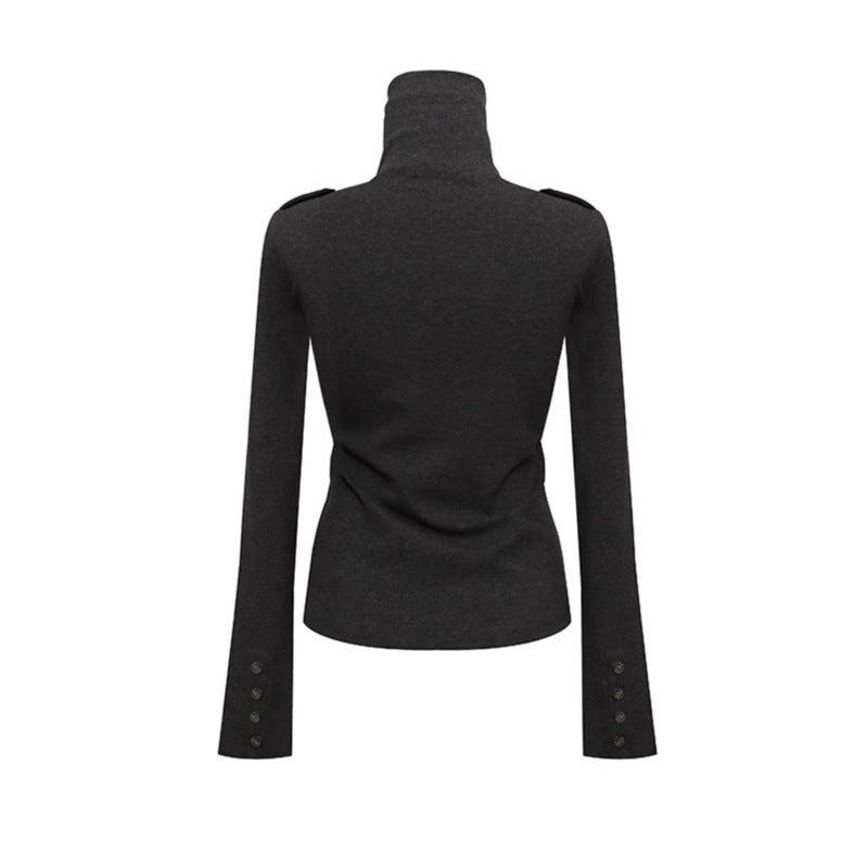 Damen Troyer-Top mit hohem Umschlagkragen, Brustklappen und Schulterriegel Shop Nory