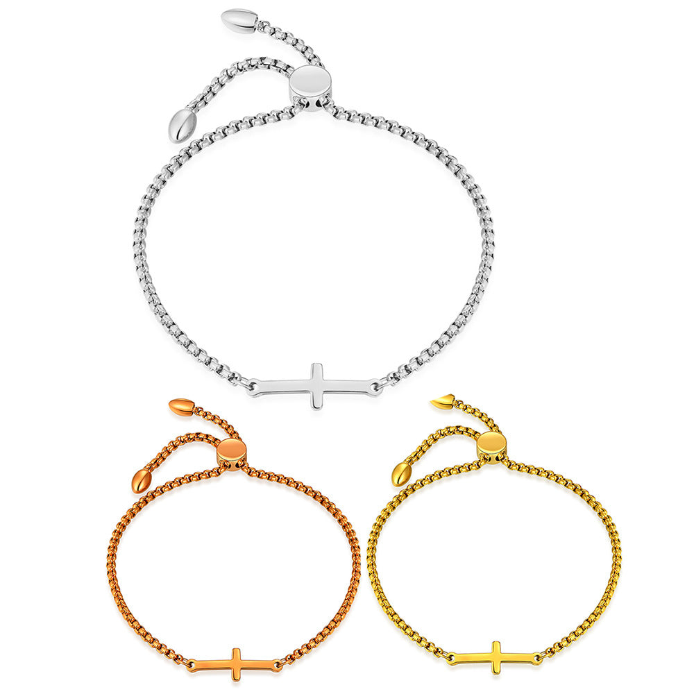 Damen Armband mit stilvollem Kreuzanhänger und verstellbarem Zugverschluss Shop Nory