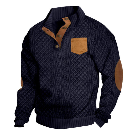 Herren Strukturiertes Kabelstrick-Sweatshirt mit Halbknopfblende, Kunstleder‑Patchtasche & Ellbogenpatches Shop Nory