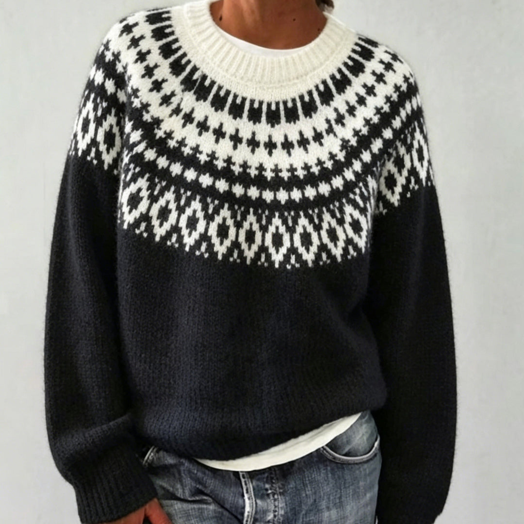 Damen Rundhalsausschnitt Norweger-Pullover mit Fair-Isle-Jacquard Shop Nory