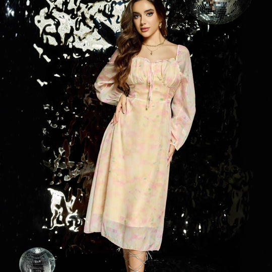 Damen Midikleid mit Corsagen-Bustier, Ballonärmeln und A-Linien-Rock Shop Nory