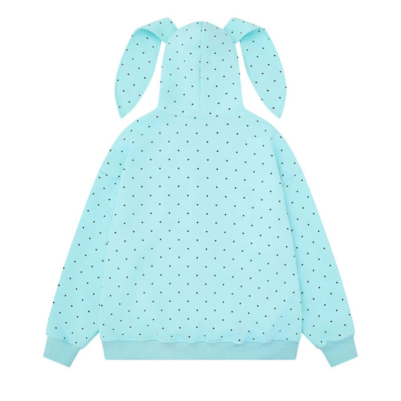 Damen Kapuzenjacke mit Hasenohren, Allover-Pünktchen und durchgehendem Reißverschluss Shop Nory