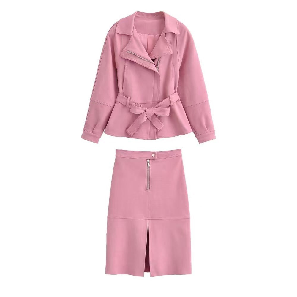 Damen Kurzjacke mit Taillengürtel, asymmetrischem Revers und Peplum-Saum Shop Nory