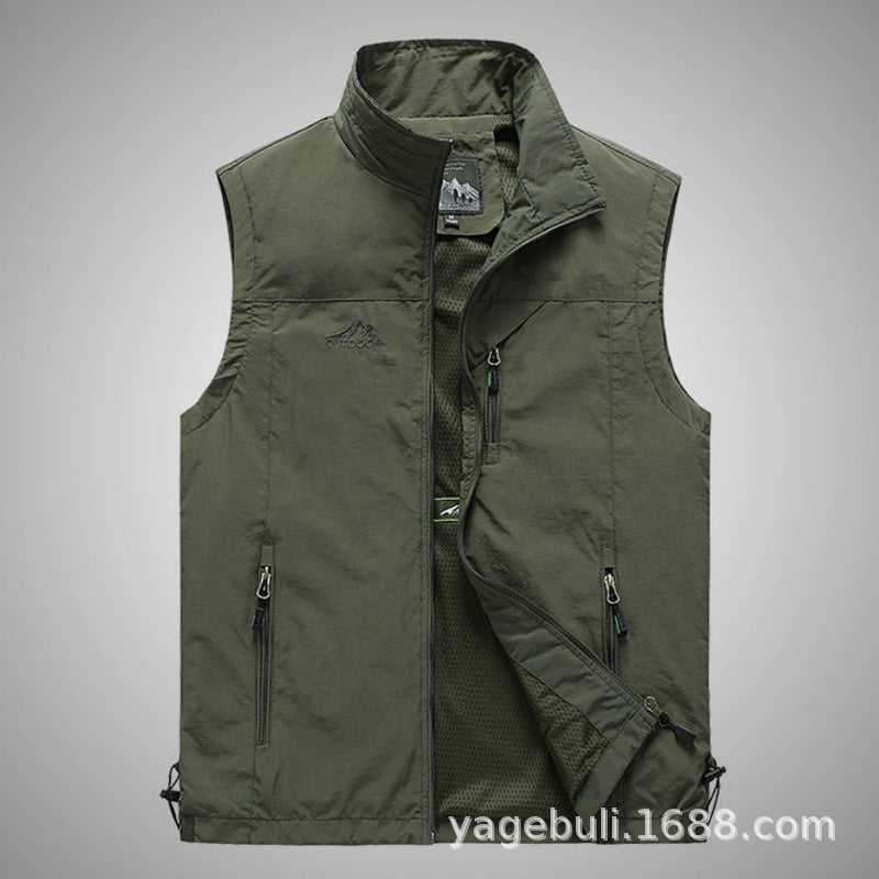 Herren Leichte Multifunktionale Outdoor-Weste mit Reißverschlusstaschen und Stehkragen Shop Nory