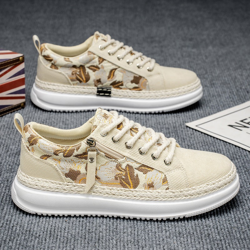 Damen gestickte Espadrille-Plateau-Sneaker mit floralem Jacquard, geflochtener Kordelsohle und gepolstertem Innenfutter Shop Nory