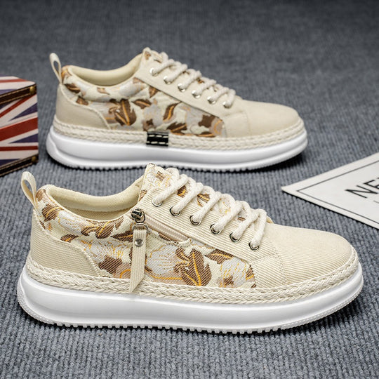 Damen gestickte Espadrille-Plateau-Sneaker mit floralem Jacquard, geflochtener Kordelsohle und gepolstertem Innenfutter Shop Nory