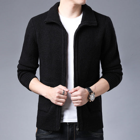 Herren Strickjacke mit durchgehendem Reißverschluss Stehkragen und aufgesetzten Taschen Shop Nory
