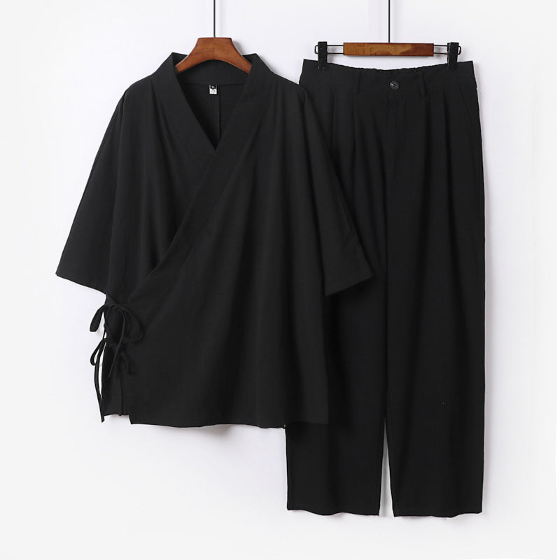 Unisex Kimono-Freizeit-Set mit Wickeloberteil und elastischer Bundhose Shop Nory