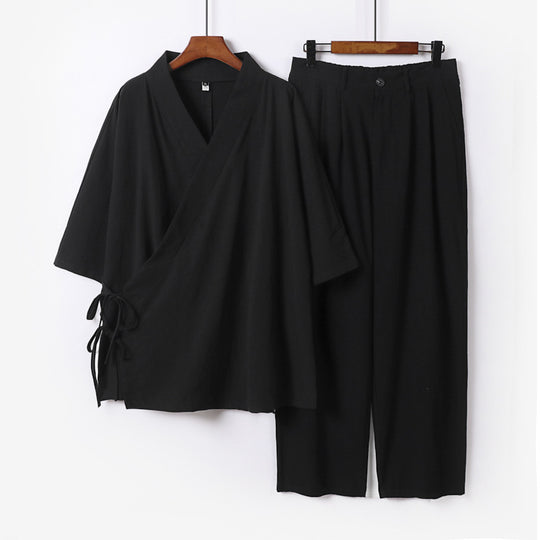Unisex Kimono-Freizeit-Set mit Wickeloberteil und elastischer Bundhose Shop Nory