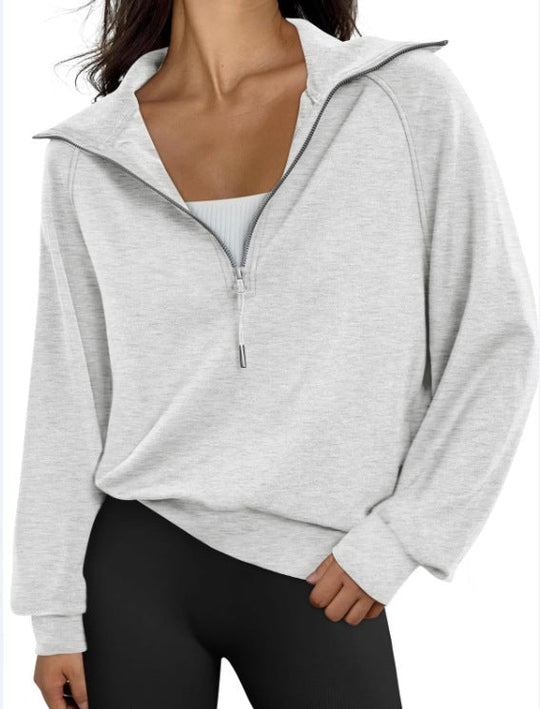Damen lässiger Sweatpullover mit hohem Kragen und Reißverschluss